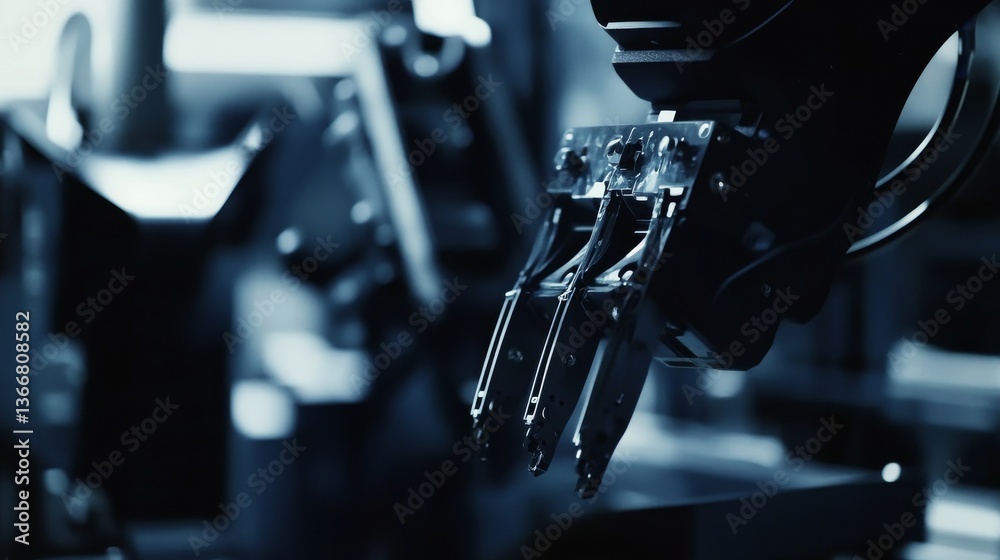 Fototapeta premium A robotic arm in an industrial robotics laboratory, assembling collaborative robots (cobots) with AI precision for manufacturing assistance, Robotics-tech style