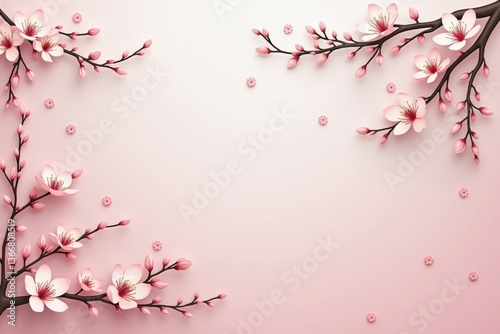 Elegant cherry blossom background with soft pink floral branches and delicate petals, romantic springtime design for invitations, greeting cards, and seasonal decorations