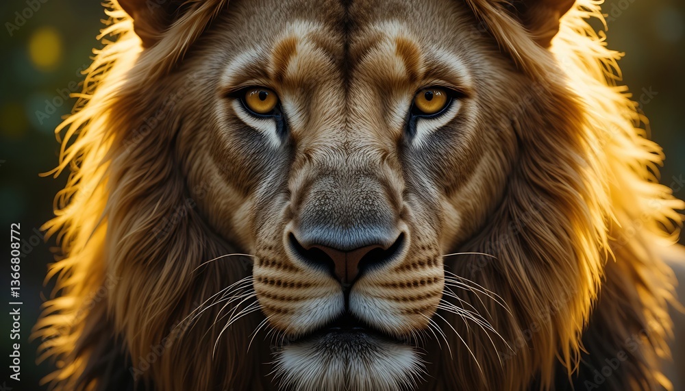 Fototapeta premium Lion Portrait with Golden Mane Gazing Directly Forward Majestic Look