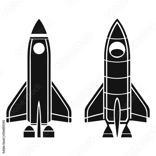 Fototapeta Naklejka Na Ścianę i Meble -  Rocket icon, Space ship vector silhouette, space shuttle launch vector Design