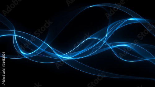 Blue Neon Waves on Dark Background