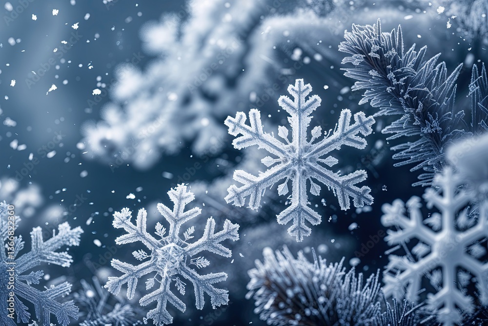 Dazzling Macro Image of Intricate Snowflakes and Frosty Textures in a Winter Background Dazzling Macro Image of Intricate Snowflakes and Frosty Textures in a Winter Background