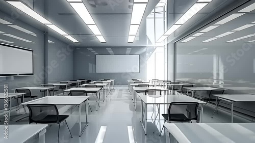 Modern Classroom Interior Design:  A Sterile, Bright, and Minimalist Learning Space