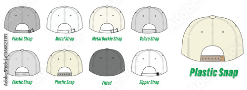 Set of Types of Cap Back Closures illustration, isolated 