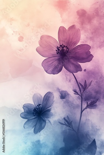Elegant flower silhouettes over a soft, watercolor-style background