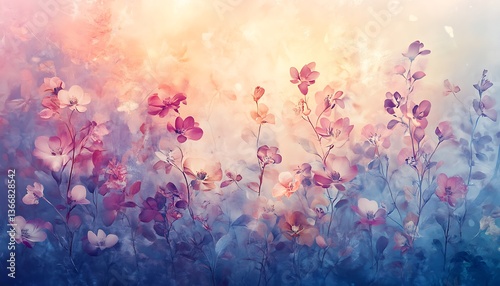 Fading floral patterns merging into soft gradients for a soothing visual appeal