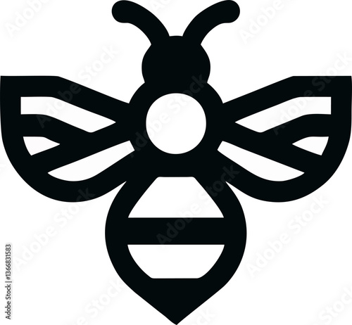Geometric Bee Silhouette Design,  A digital vector-style silhouette of a bee featuring a geometric design with structured wings and body segments. The bee is represented in a bold, modern style