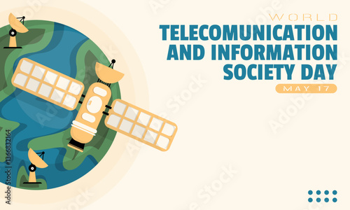 World Telecommunication and Information Society Day Template. Telecomunication from satellite. Copy space area