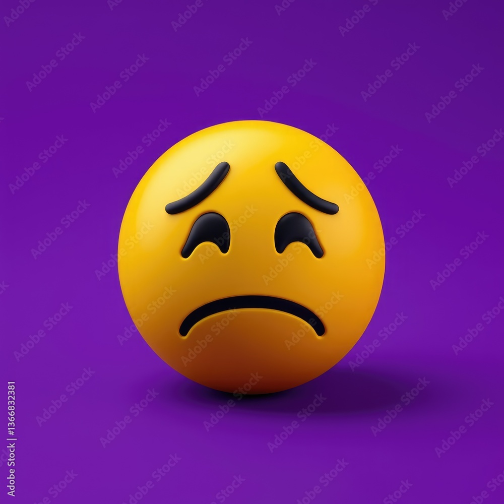 Fototapeta premium Sad emoji images, sad emoji on a purple isolated
