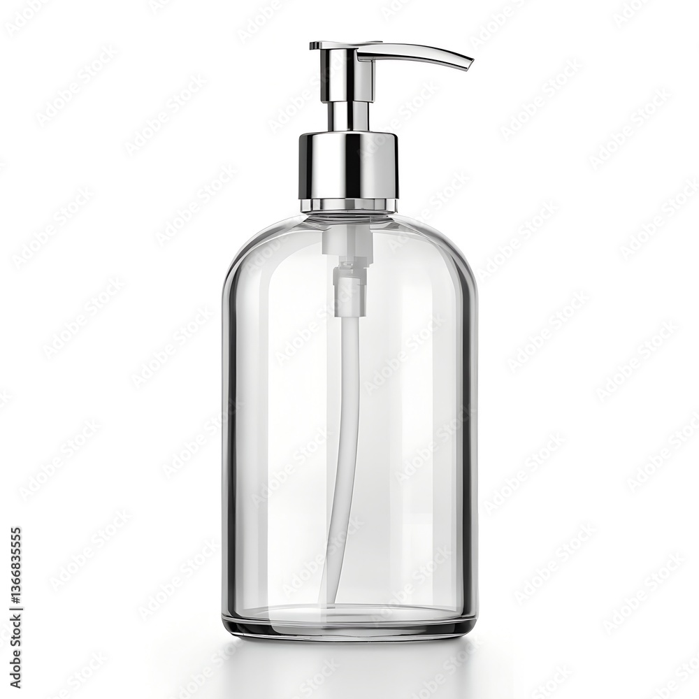 Obraz premium Clear Glass Pump Bottle Dispenser Mockup Perfect for Soap Lotion or Shampoo Packaging Design 