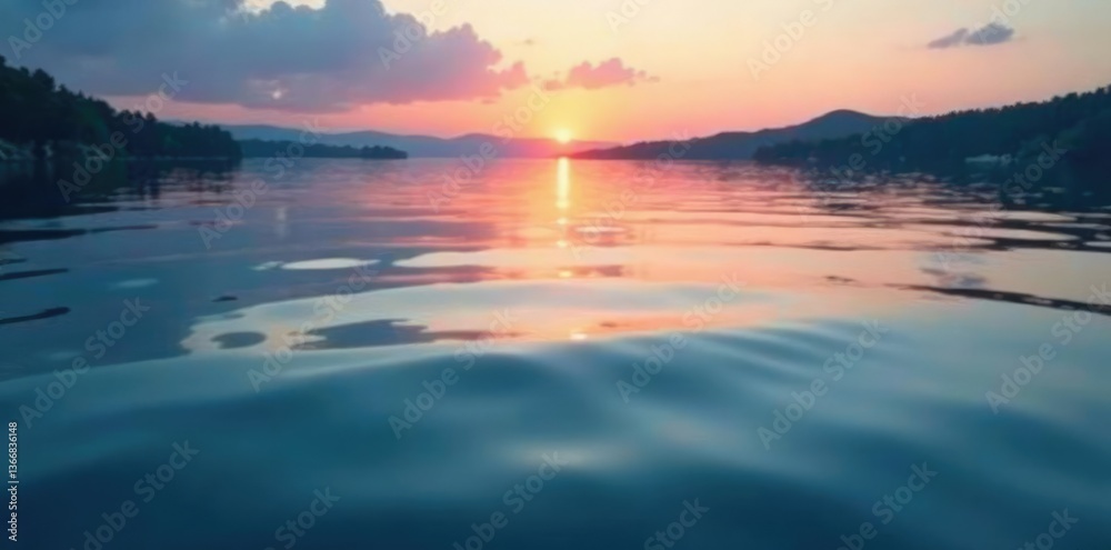 Obraz premium Ripples on the surface of a calm lake at dawn, texture, soft, calm