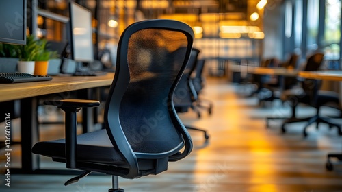 Cozy and inviting modern office workspace with comfortable furniture plants and warm lighting creating a professional and productive environment for business and