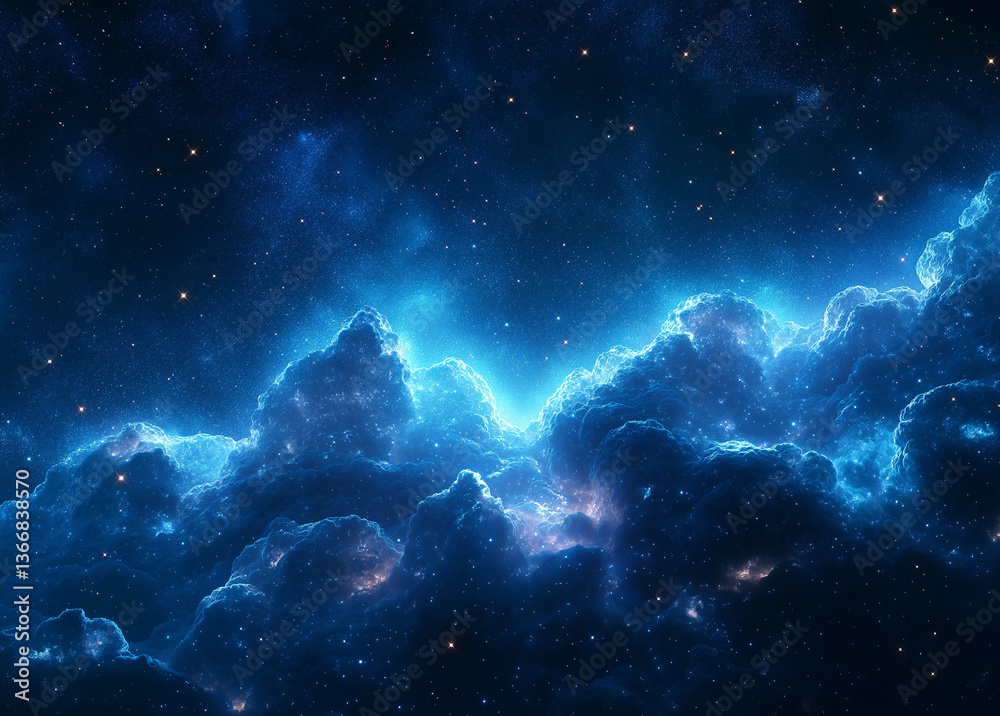 Realistic starry sky with galaxies and nebulae in blue and purple tones Realistic starry sky with galaxies and nebulae in blue and purple tones