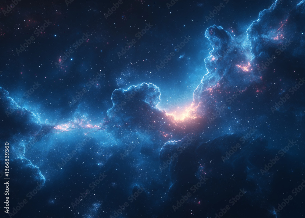 Realistic starry sky with galaxies and nebulae in blue and purple tones Realistic starry sky with galaxies and nebulae in blue and purple tones