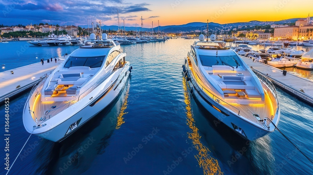 Obraz premium Luxury Yachts at Sunset Marina - Luxury Lifestyle: The image clear.
