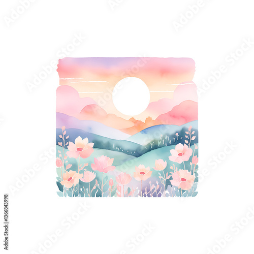 Watercolor gift box with ribbon