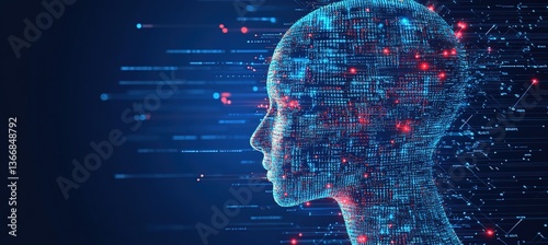 Abstract Digital Human Profile with Binary Code and Circuit Patterns – A Futuristic Vector Illustration of Artificial Intelligence