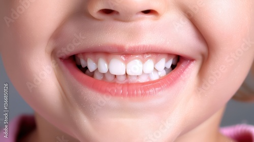 Show a close-up of a child's smiling mouth, displaying their pristine white baby teeth and innocence.