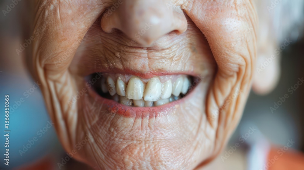 Obraz premium Depict a close-up of a senior's smile, with their white teeth reflecting a lifetime of good dental care and healthy habits.