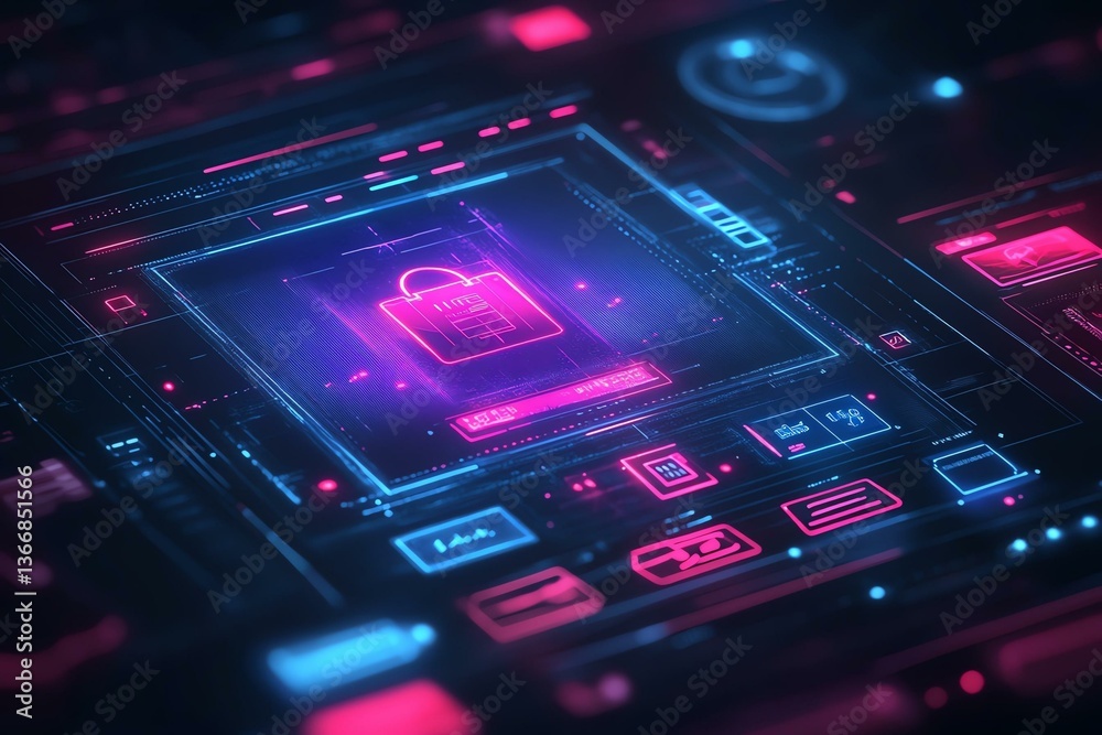 A vibrant and dynamic digital interface showcasing a secure data lock
