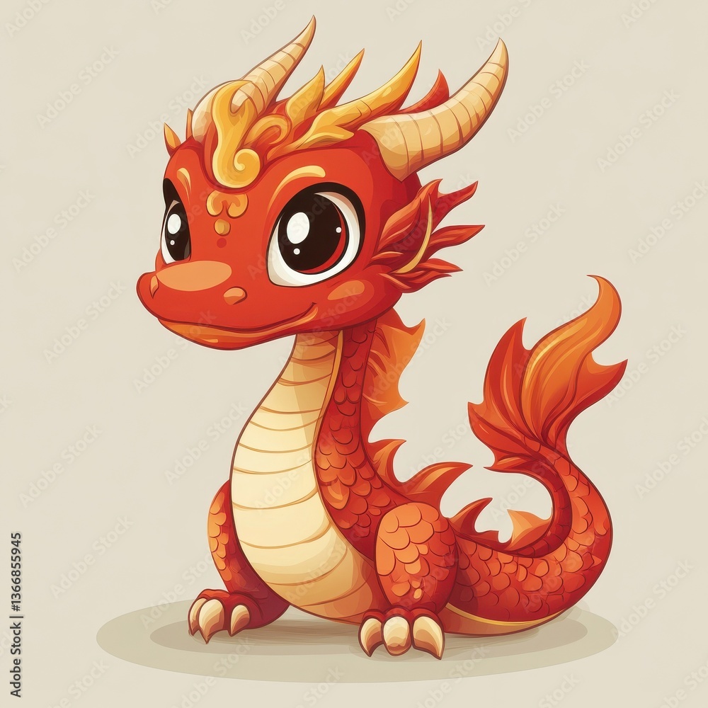 Fototapeta premium Cartoon cute chinese dragon illustration