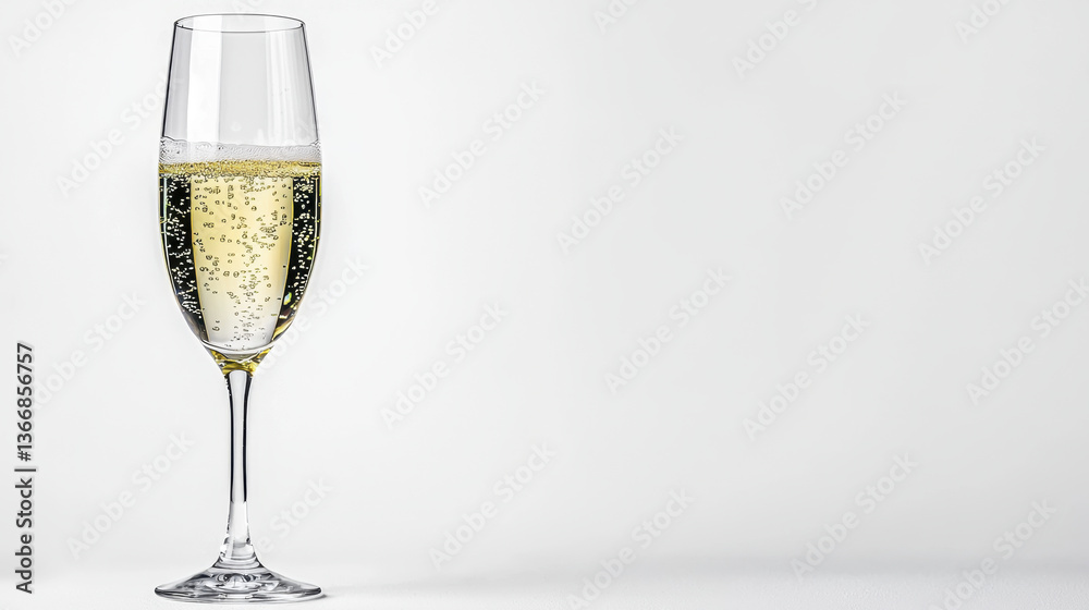 glass of pale yellow sparkling wine stands elegantly against white background, showcasing its effervescent bubbles. simplicity and sophistication of scene evoke sense of celebration glass of pale yellow sparkling wine stands elegantly against white background, showcasing its effervescent bubbles. simplicity and sophistication of scene evoke sense of celebration