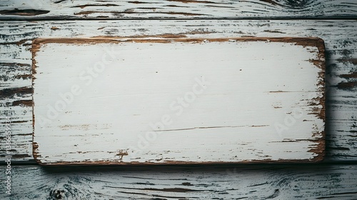 Flat lay of distressed white wooden boards with a rustic vintage texture and faded paint against a simple natural background