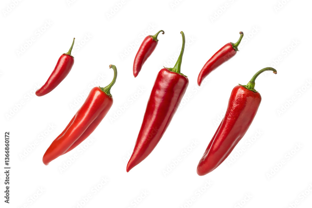 Falling red chili peppers isolated on transparent background, Cut out png Falling red chili peppers isolated on transparent background, Cut out png