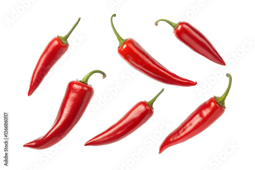 Falling red chili peppers isolated on transparent background, Cut out png