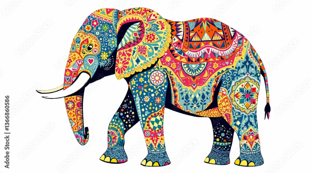 Fototapeta premium elephant isolated on white background, ganesha drawing