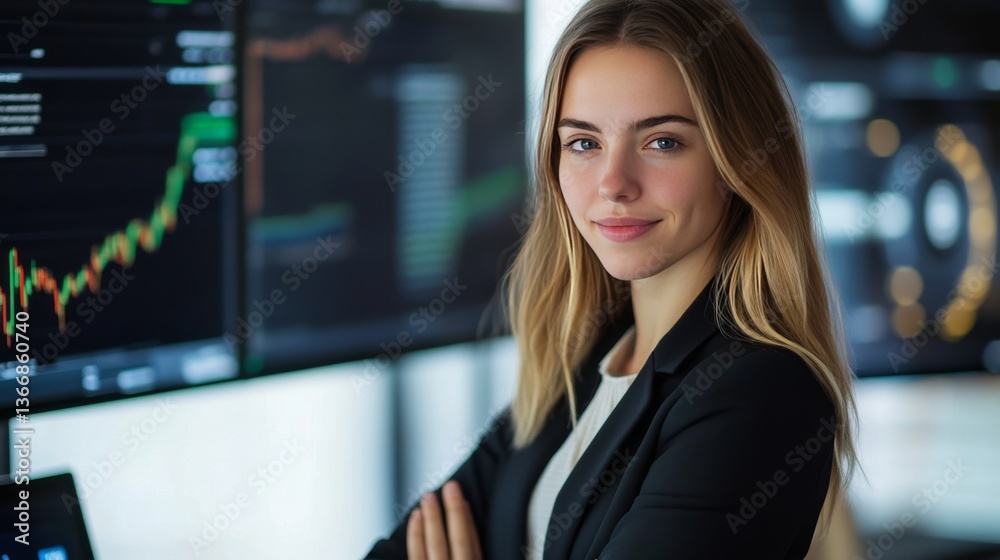 Fototapeta premium A digital asset manager developing AI powered decentralized solutions for crypto backed real estate investments, futuristic investment lab with live data, High-tech style