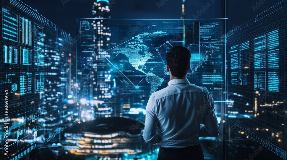 custom made wallpaper toronto digitalA digital asset manager working on AI powered decentralized solutions for crypto backed decentralized job platforms, futuristic job lab with live data, High-tech style