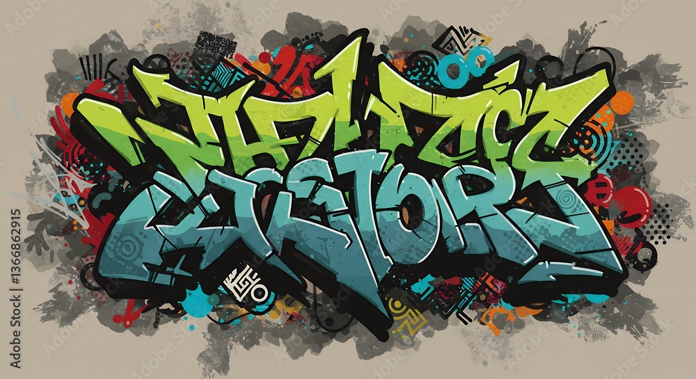 Naklejka premium Graffiti Art Featuring Text Design with Vibrant Colors and Urban Style