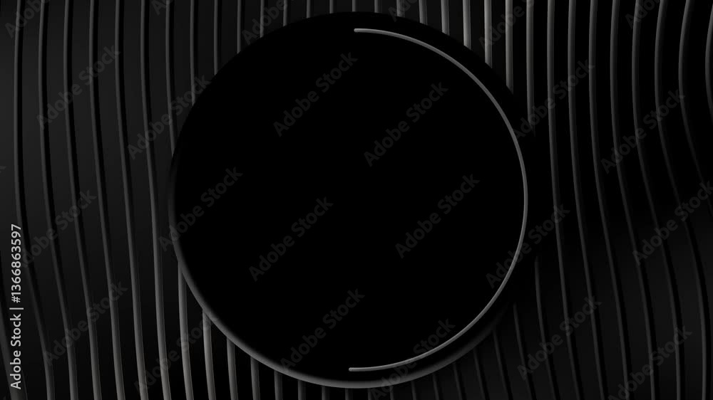 Looping black and chrome silver circle animated abstract geometric monochrome background with empty place for logo or product promotion