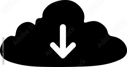 Black and white download button, cloud shape