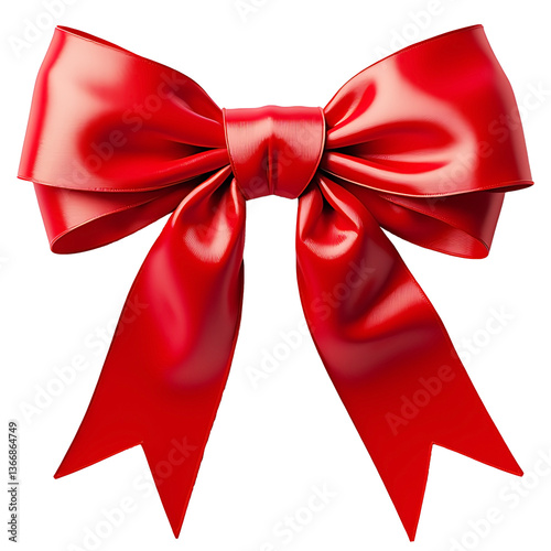 A festive red satin ribbon bow, a shiny celebration symbol isolated