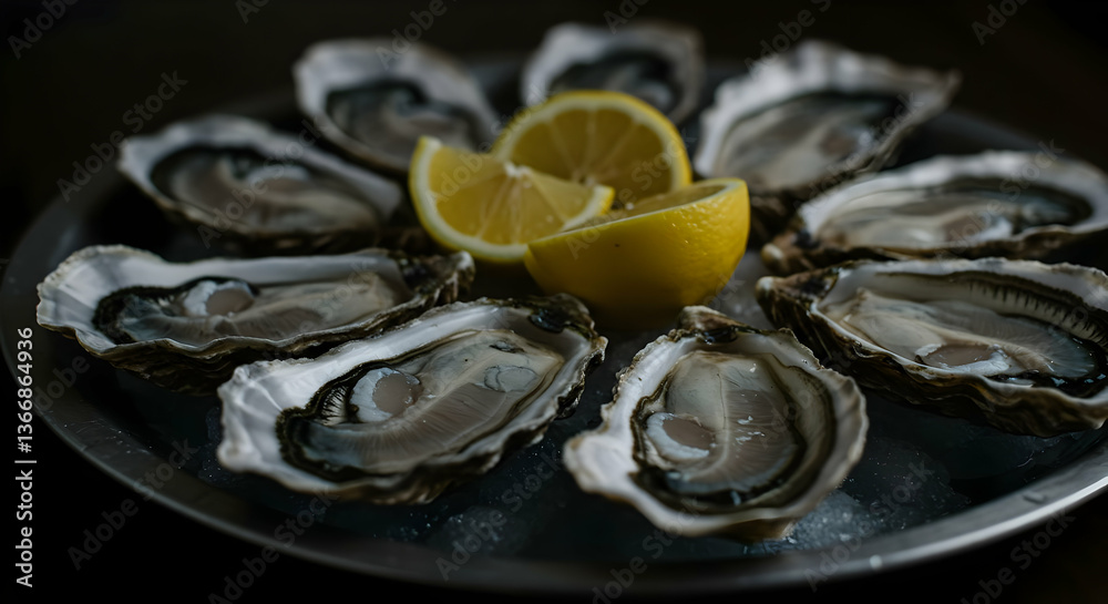 Fresh Oysters On Plate With Lemon Fresh Oysters On Plate With Lemon