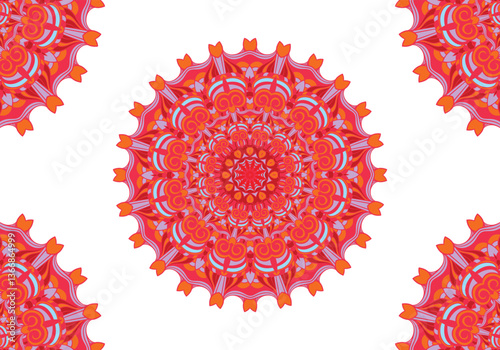 Intricate luxury colorful mandala with arabesque on a white background.Thai art painting Bold Tie Dye Mandala Art with Clipping Path for Sublimation Designs.