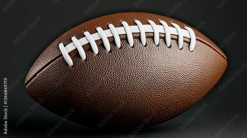 Classic american football displayed prominently on dark background Classic american football displayed prominently on dark background
