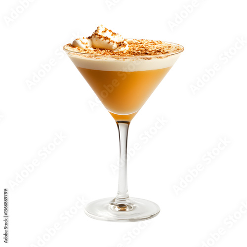 Pumpkin Cheesecake Martini in Cocktail Glass Isolated on Transparent Background
