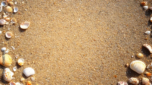 A serene and natural background featuring a sandy beach with scattered seashells natural ripples and earthy textures creating a calming and minimalist composition