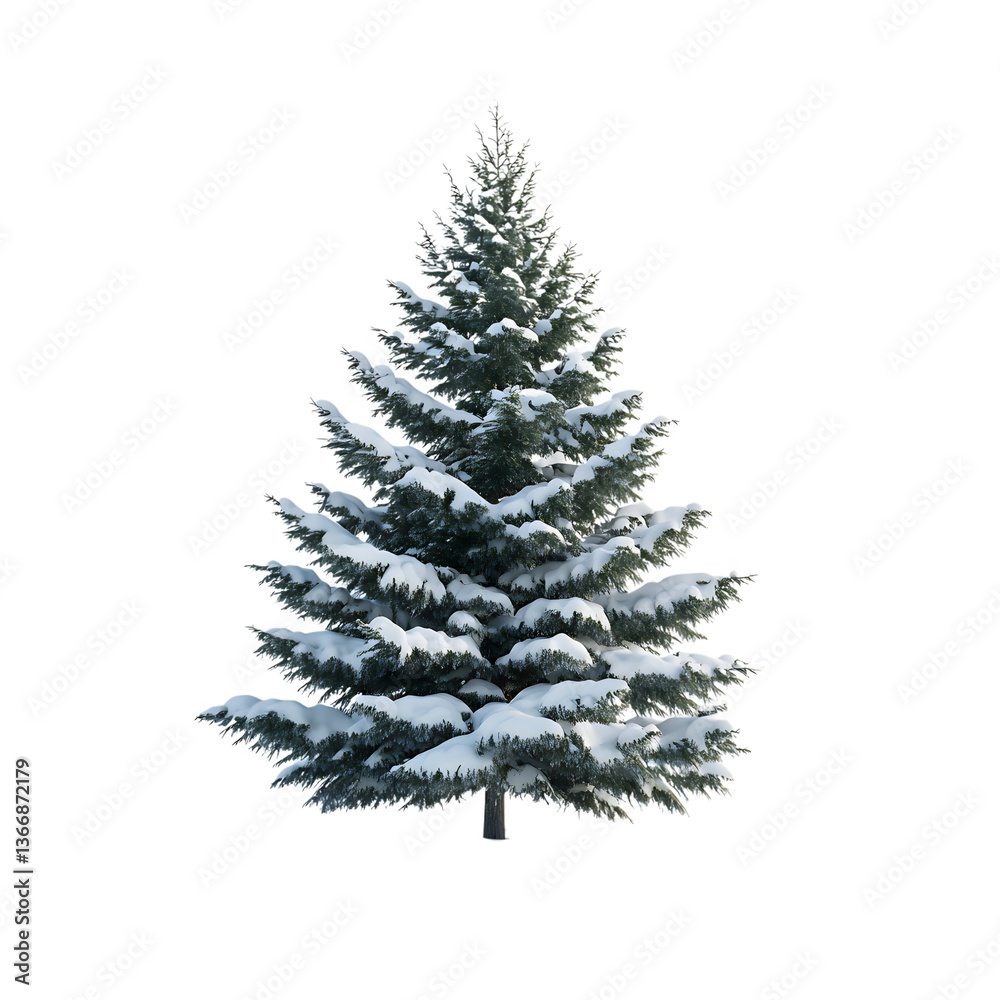 A Single Evergreen Tree Standing Tall in Snow Isolated on Transparent Background A Single Evergreen Tree Standing Tall in Snow Isolated on Transparent Background