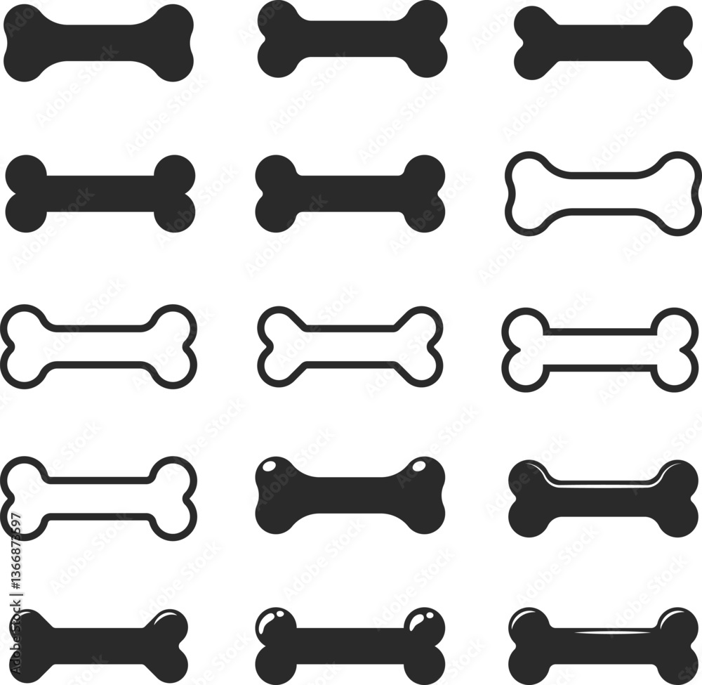 Dog Bone Silhouette Set Vector Clipart Illustration - High-Quality Dog Bone Shapes for Pet Designs, Animal-Themed Graphics, and Pet Store Marketing Materials Dog Bone Silhouette Set Vector Clipart Illustration - High-Quality Dog Bone Shapes for Pet Designs, Animal-Themed Graphics, and Pet Store Marketing Materials