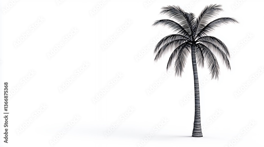 Naklejka premium Stylized Black and White Palm Tree Digital Illustration on White Background