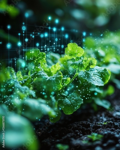 Fresh Green Lettuce Growing in a Technologically Enhanced Garden Setting