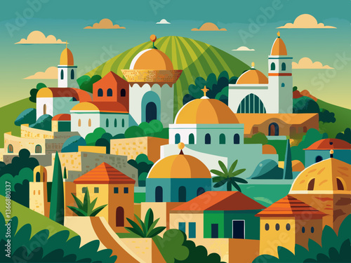 colorful illustration of a middle east village 