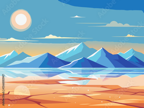 colorful illustration of a desert salt lake