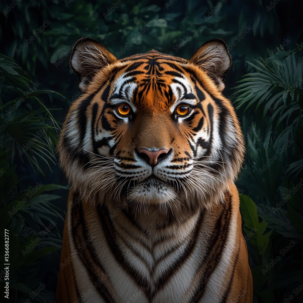 Fototapeta premium Striking Portrait of a Majestic Tiger Staring Directly at the Viewer