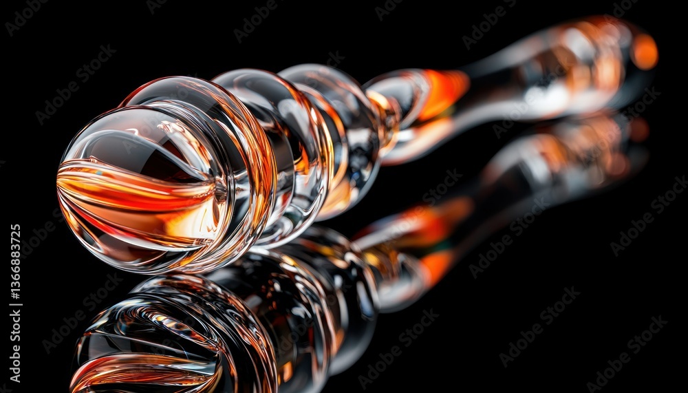 Captivating Glass Wand with Swirling Orange and Clear Patterns on Black Surface
