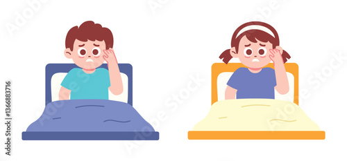 Boy and Girl Kids Having Nightmare